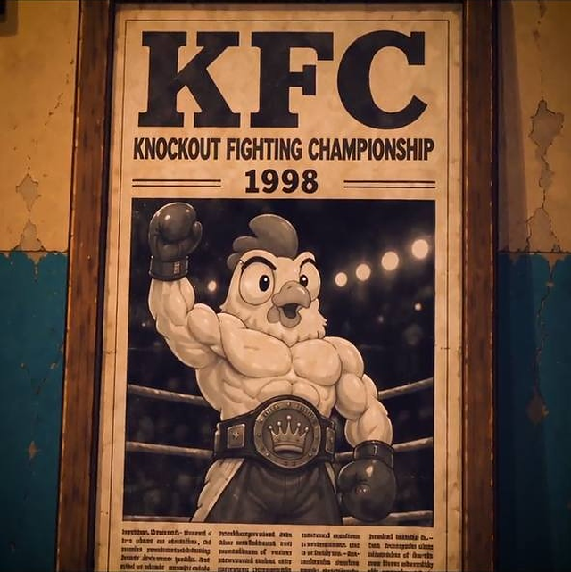 Framed poster visible in InOut's reveal art for the in-game 'Knockout Fighting Championship,' a fictional in-universe promotion